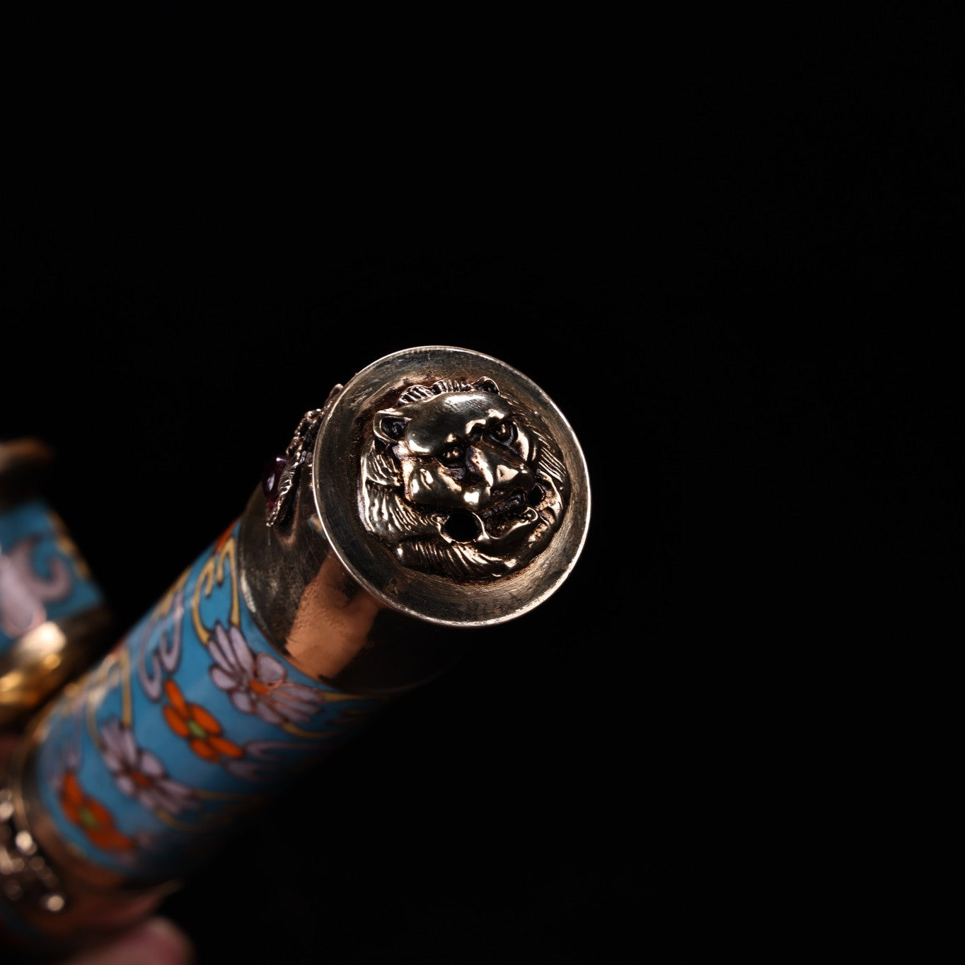 A1844 Vintage Chinese Copper Cloisonne Inlay Gem Tobacco Pipe