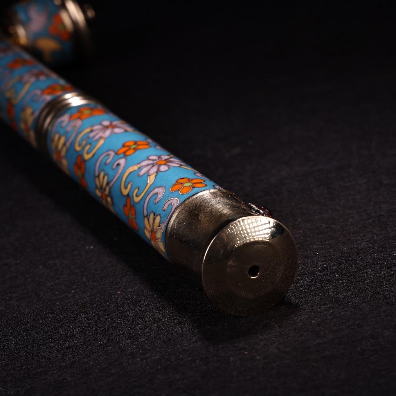 A1844 Vintage Chinese Copper Cloisonne Inlay Gem Tobacco Pipe