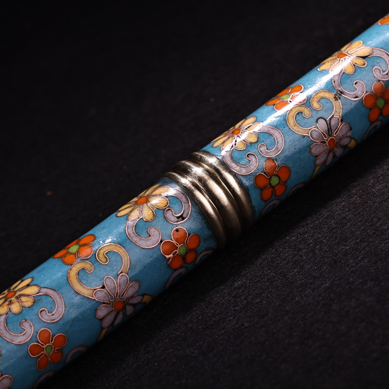 A1844 Vintage Chinese Copper Cloisonne Inlay Gem Tobacco Pipe