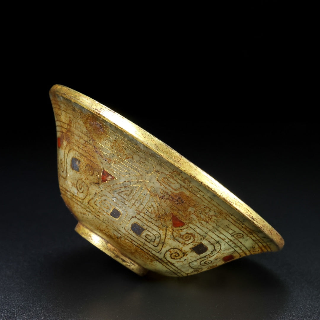 A1846 Vintage Chinese Gilt Gold Hetian Jade Bowl