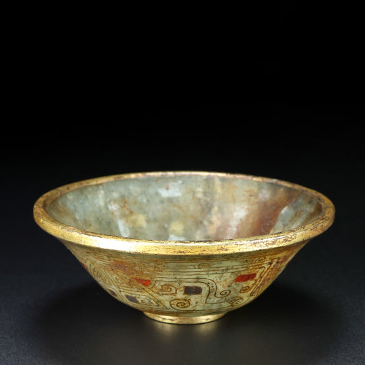 A1846 Vintage Chinese Gilt Gold Hetian Jade Bowl