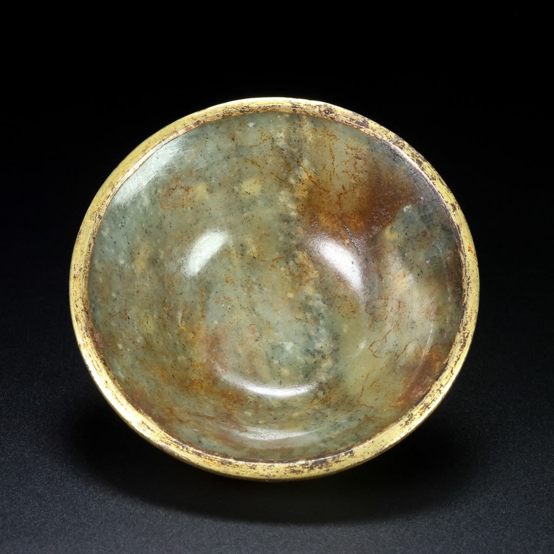 A1846 Vintage Chinese Gilt Gold Hetian Jade Bowl