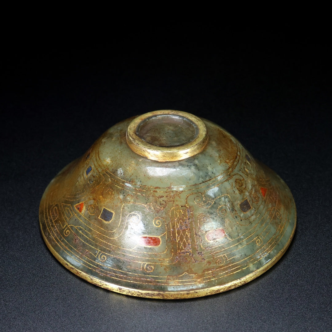 A1846 Vintage Chinese Gilt Gold Hetian Jade Bowl