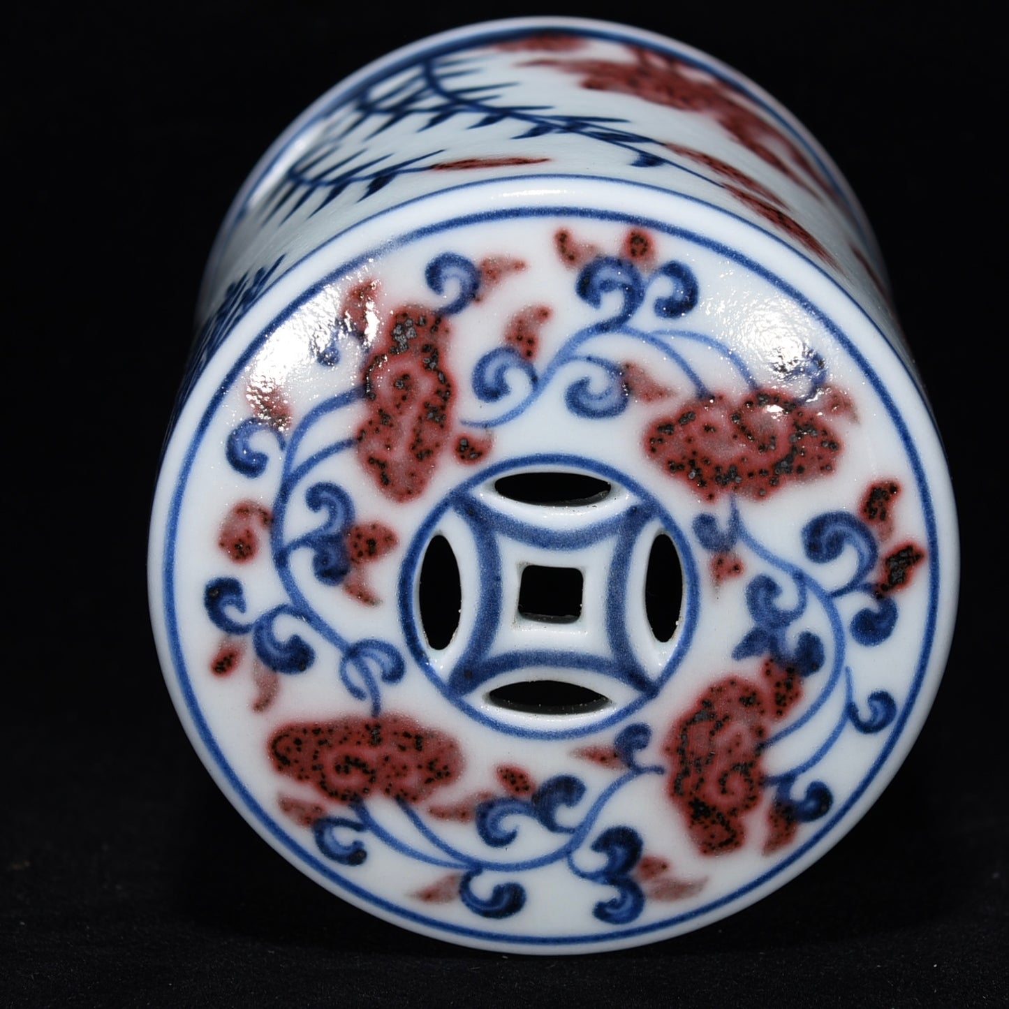 A1849 Chinese Underglaze Red + Blue And White Porcelain Incense Burner