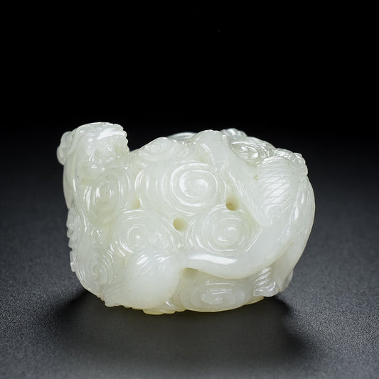 A1853 Superb Chinese Hetian Jade High Relief Fortune Dragon Thumb Ring