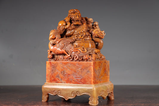 A1854 Superb Old Chinese Tianhuang Stone Carved Dragon Phoenix Seal