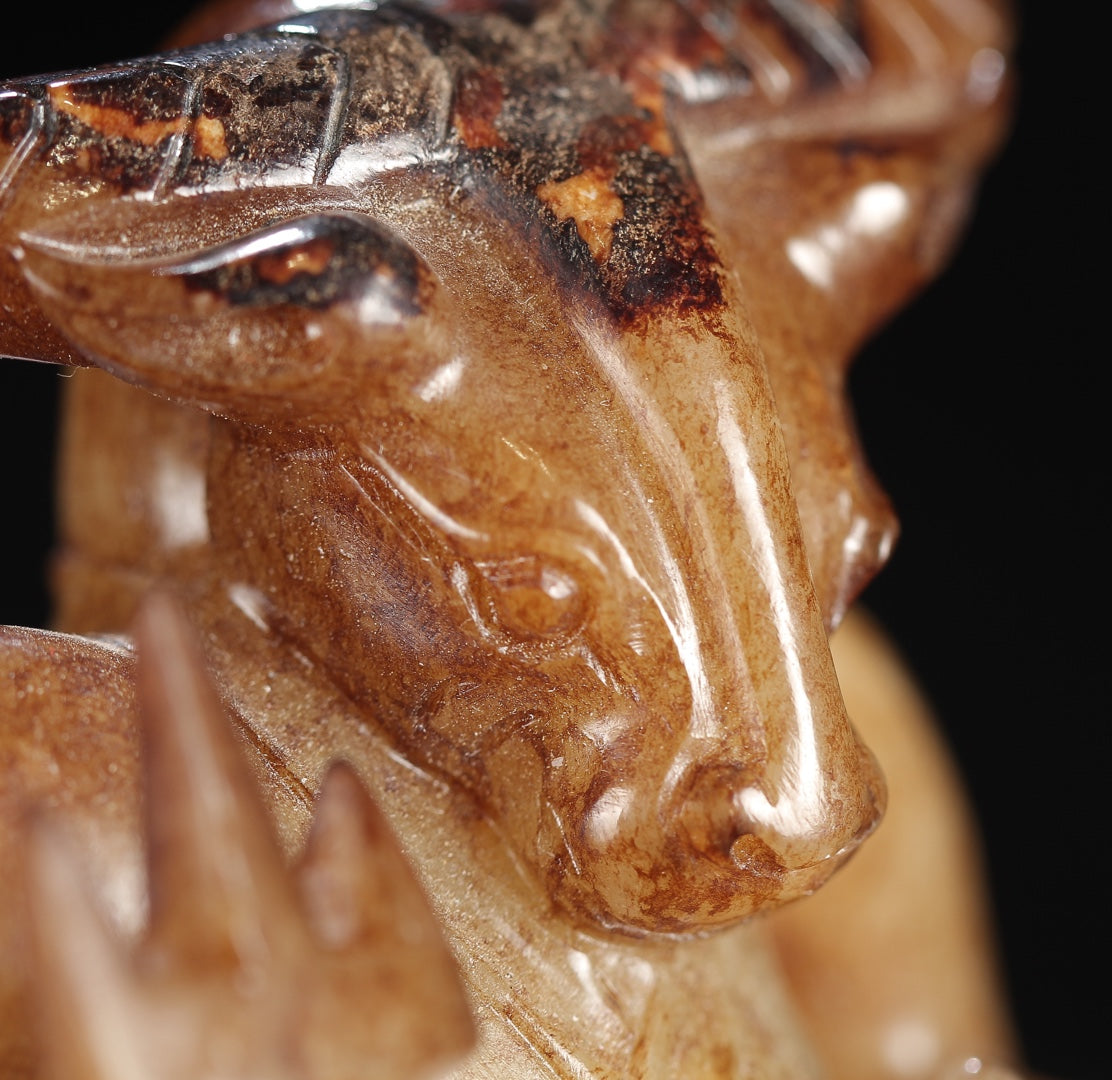 A1857 Superb Old Chinese Hetian Jade Carved Divine Beast Statue