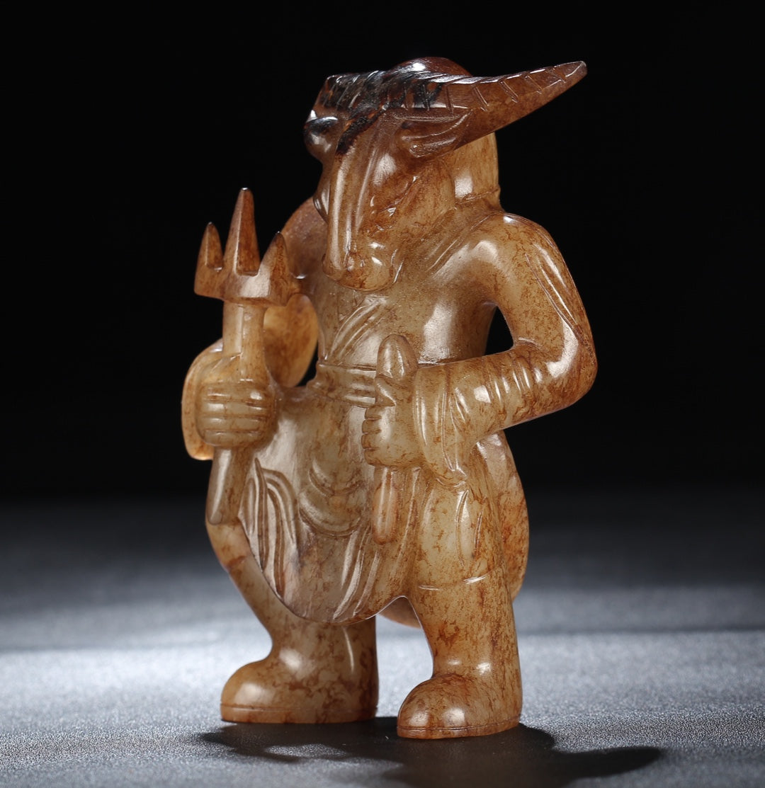 A1857 Superb Old Chinese Hetian Jade Carved Divine Beast Statue