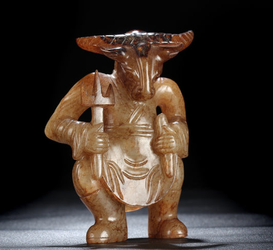 A1857 Superb Old Chinese Hetian Jade Carved Divine Beast Statue
