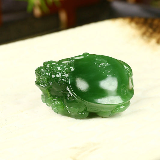 A1870 Superb Chinese Green Hetian Jade Carved Dragon Turtle Pendant