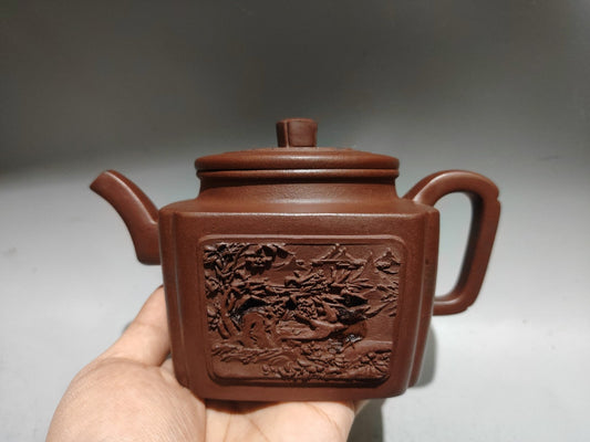 A1877 Chinese Yixing Zisha Low Relief Plum Flower & Magpie Teapot