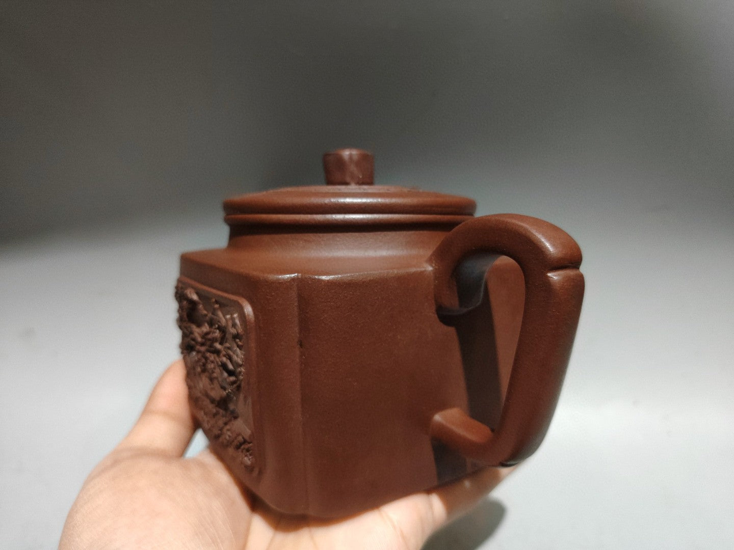 A1877 Chinese Yixing Zisha Low Relief Plum Flower & Magpie Teapot