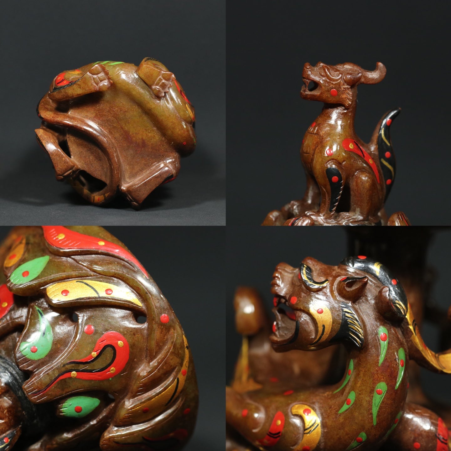 A1892 Vintage Chinese Colored Drawing Hetian Jade Divine Beast Incense Burner