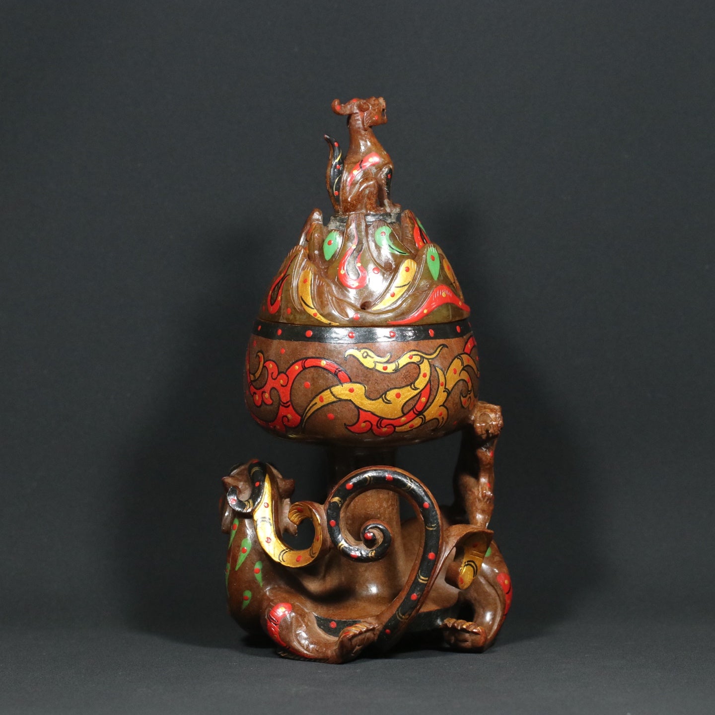 A1892 Vintage Chinese Colored Drawing Hetian Jade Divine Beast Incense Burner