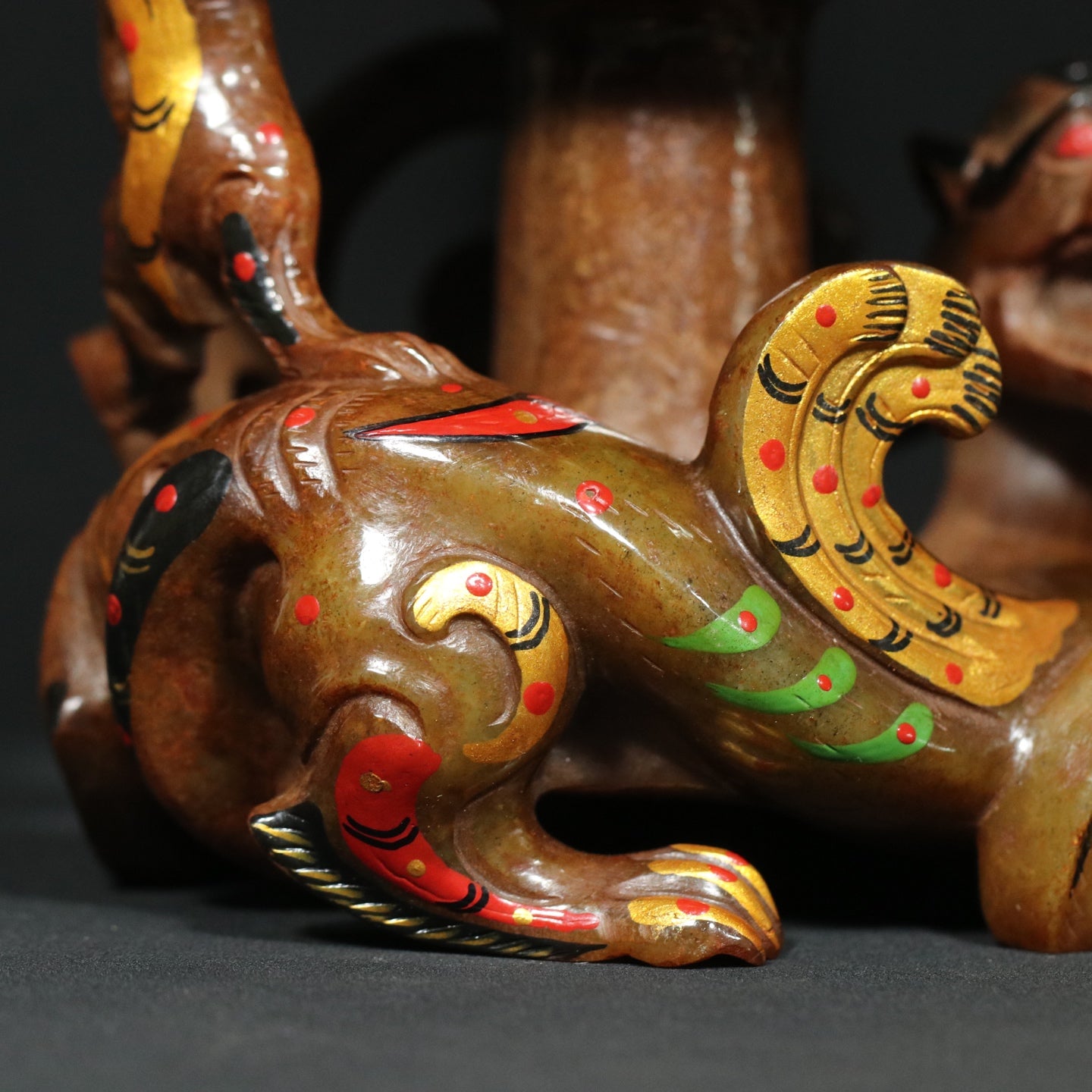 A1892 Vintage Chinese Colored Drawing Hetian Jade Divine Beast Incense Burner
