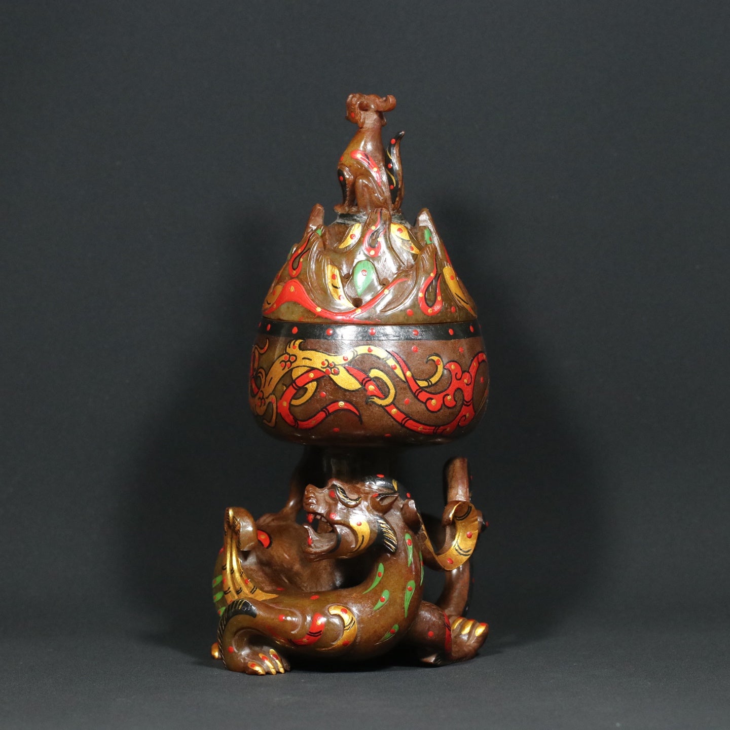A1892 Vintage Chinese Colored Drawing Hetian Jade Divine Beast Incense Burner
