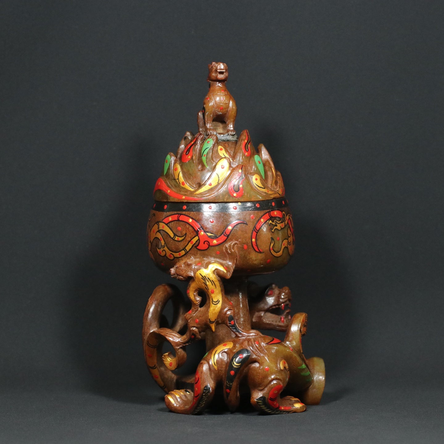 A1892 Vintage Chinese Colored Drawing Hetian Jade Divine Beast Incense Burner