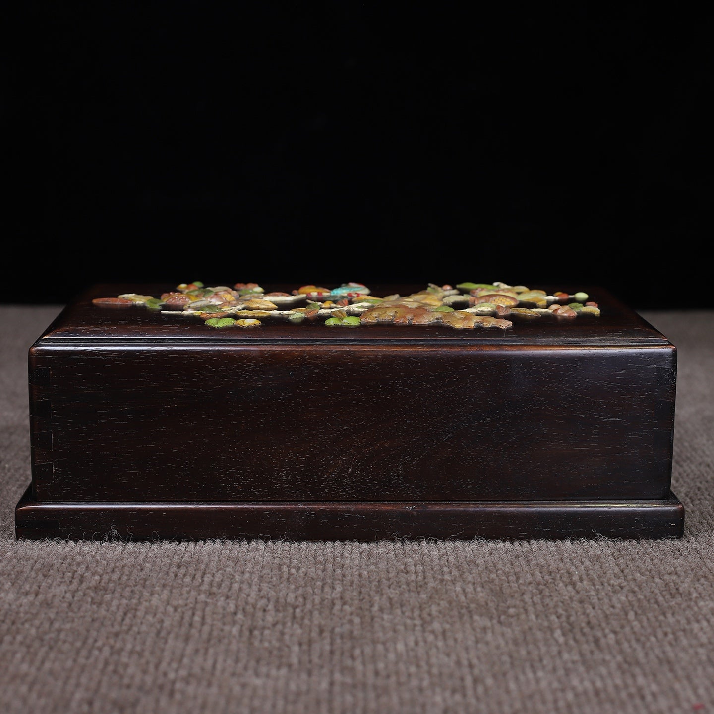 A1902 Chinese Zitan Wood Inlay Shoushan Stone Plum Flower & Magpie Design Jewellery Box