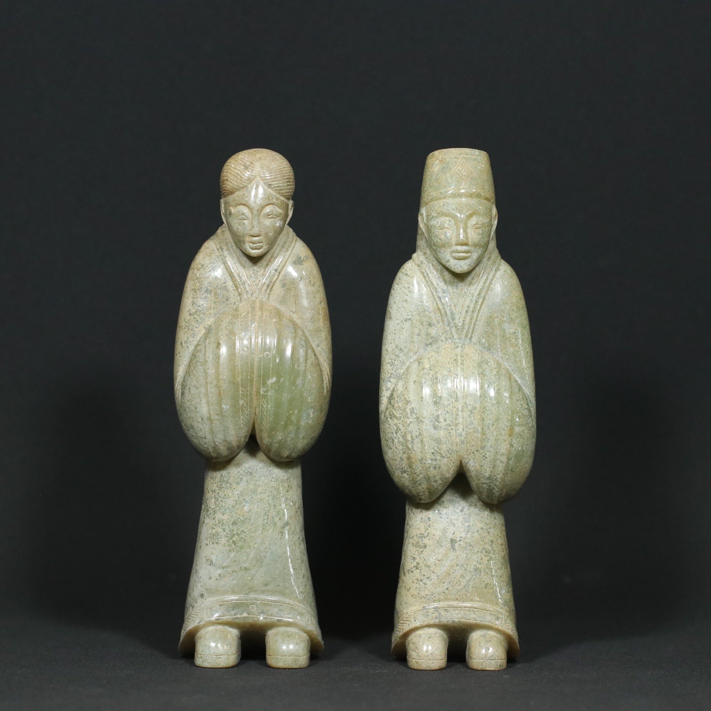 A1917 A Pair Vintage Chinese Hetian Jade Carved Figure Statues
