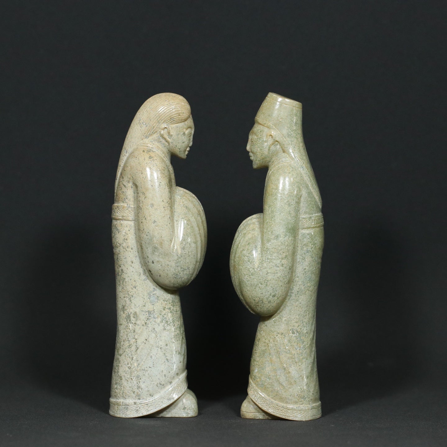 A1917 A Pair Vintage Chinese Hetian Jade Carved Figure Statues