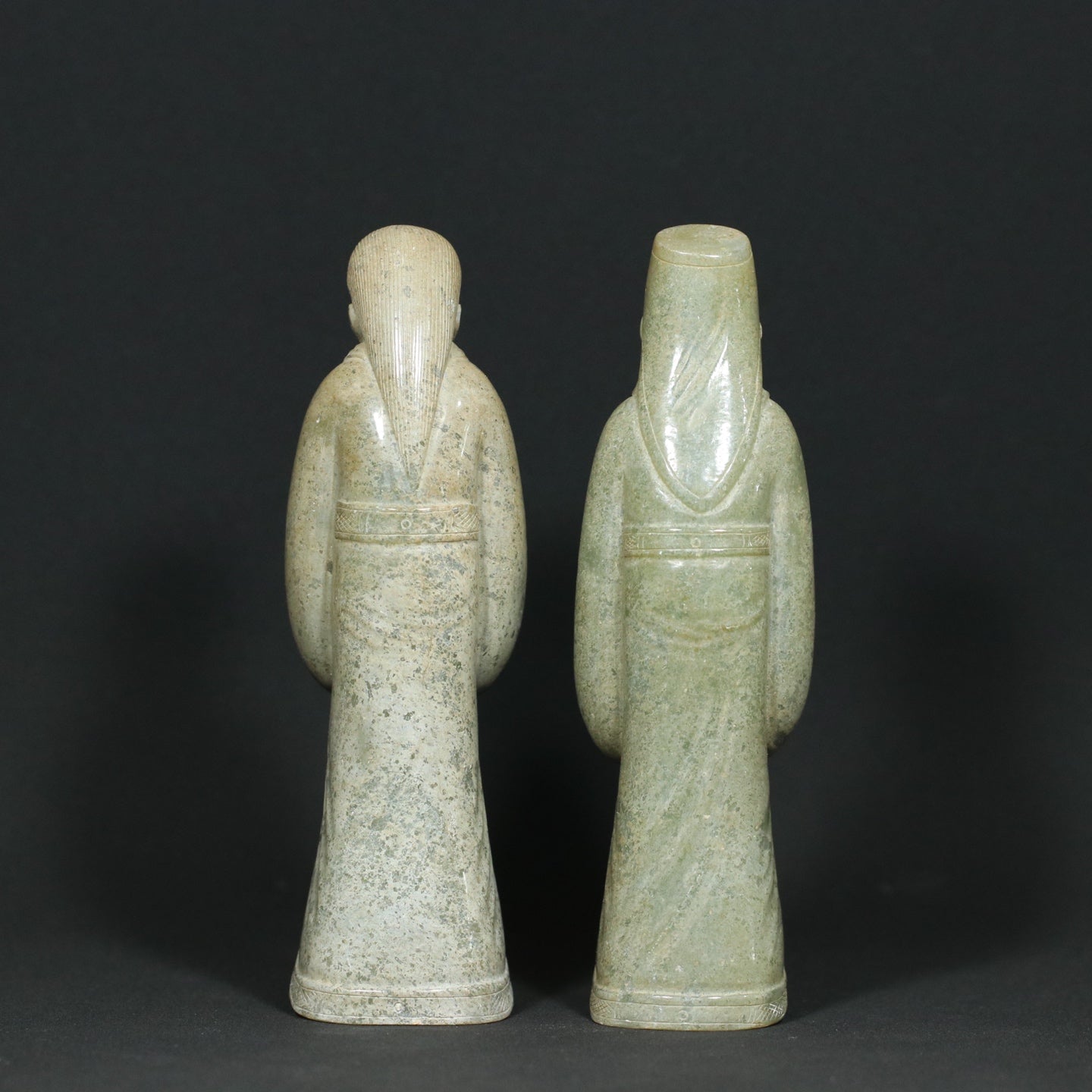 A1917 A Pair Vintage Chinese Hetian Jade Carved Figure Statues