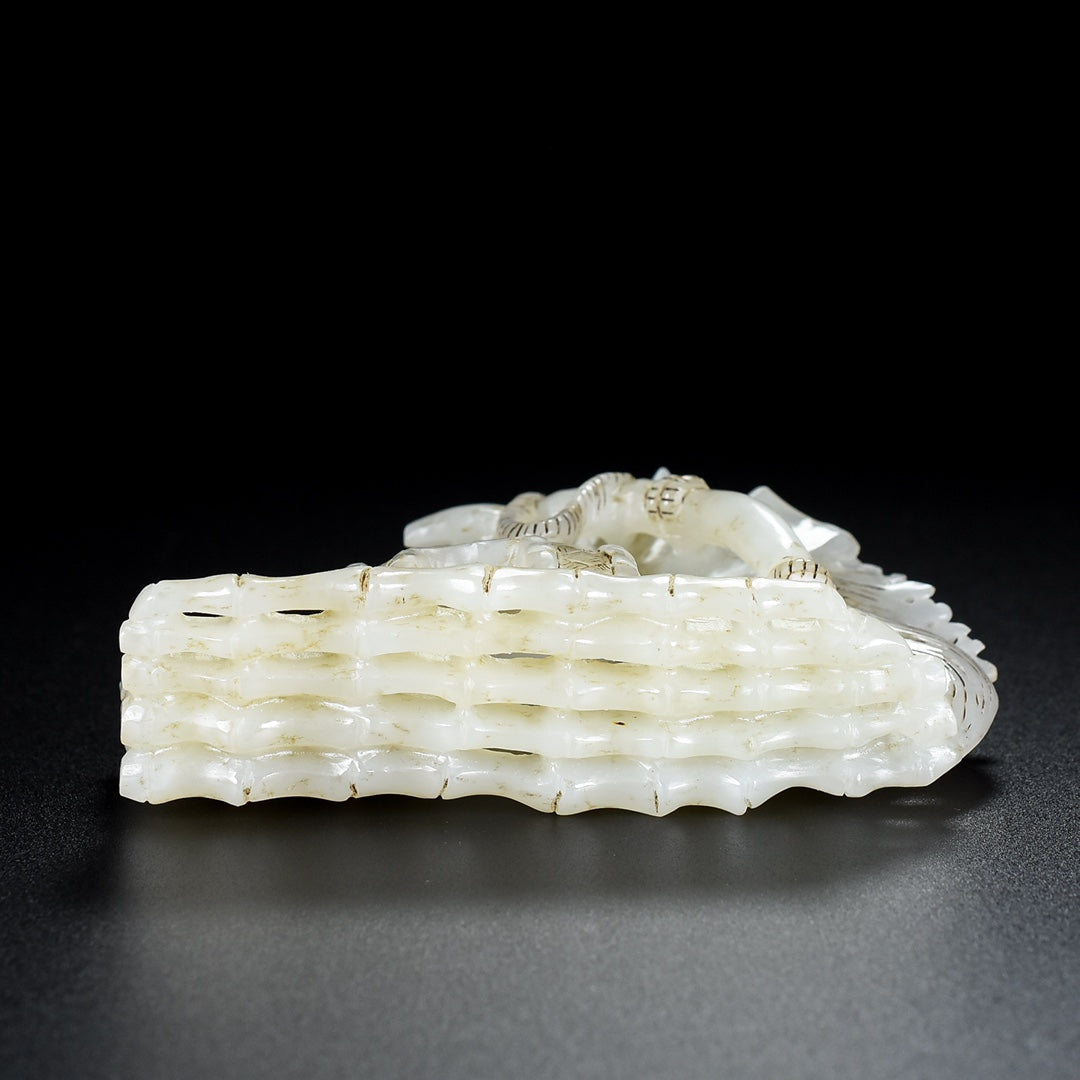 A1919 Superb Old Chinese Hetian Jade Carved Boat & Kid Statue