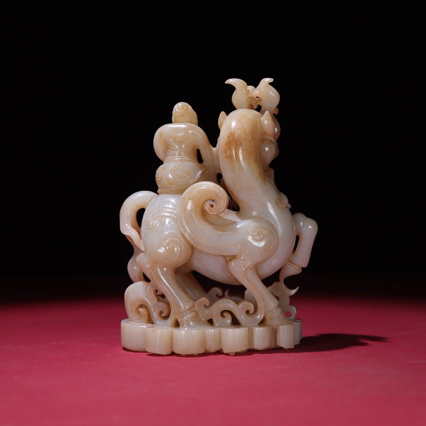 A1925 High Quality Chinese Hetian Jade Carved Fortune Deer & Figure Statue