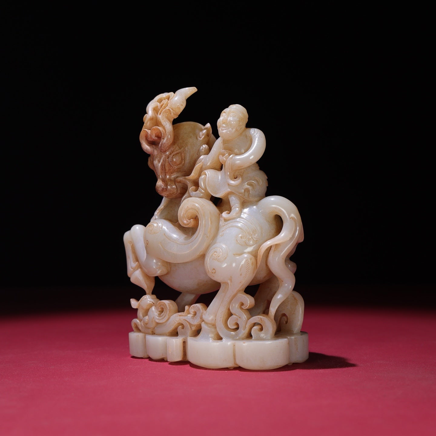 A1925 High Quality Chinese Hetian Jade Carved Fortune Deer & Figure Statue