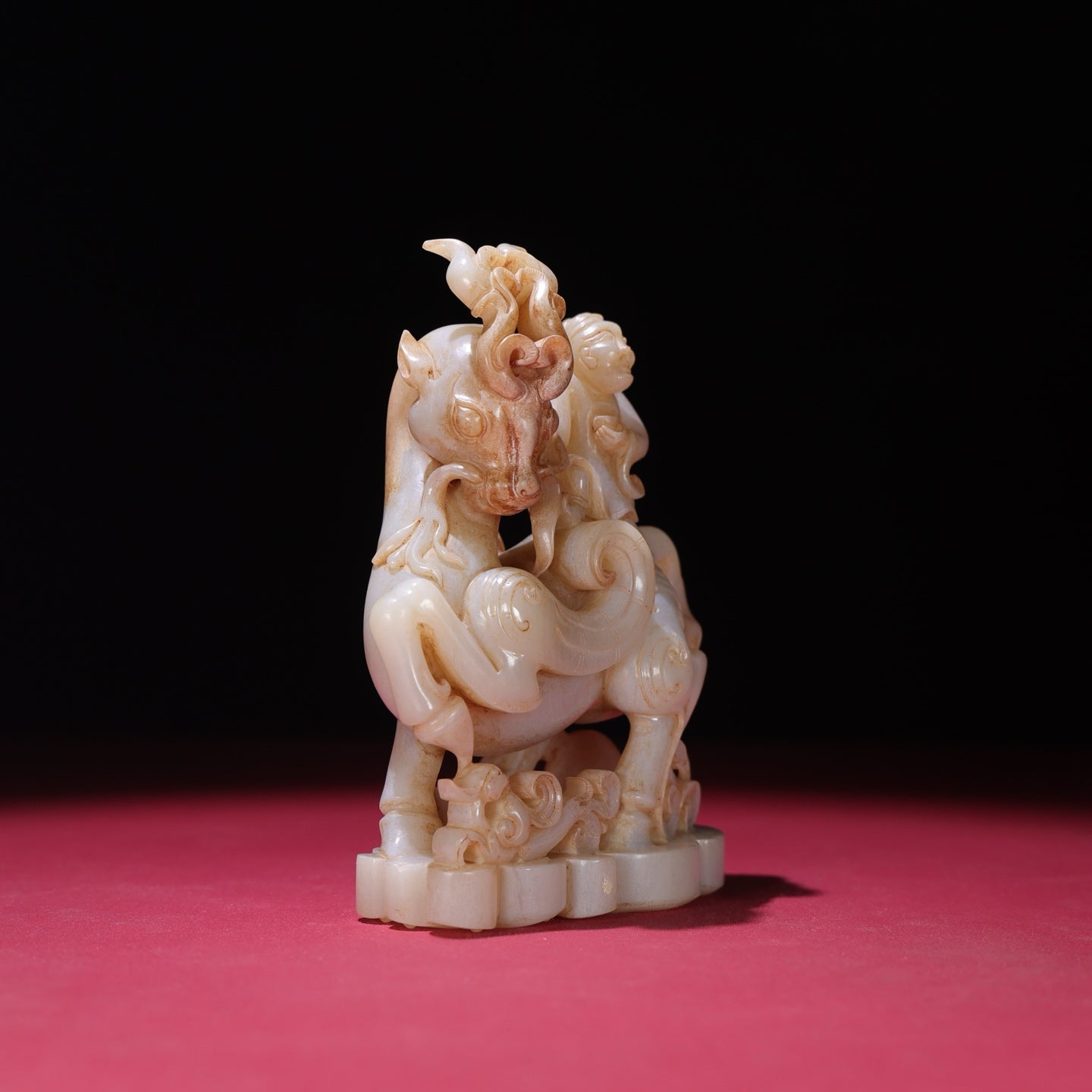 A1925 High Quality Chinese Hetian Jade Carved Fortune Deer & Figure Statue