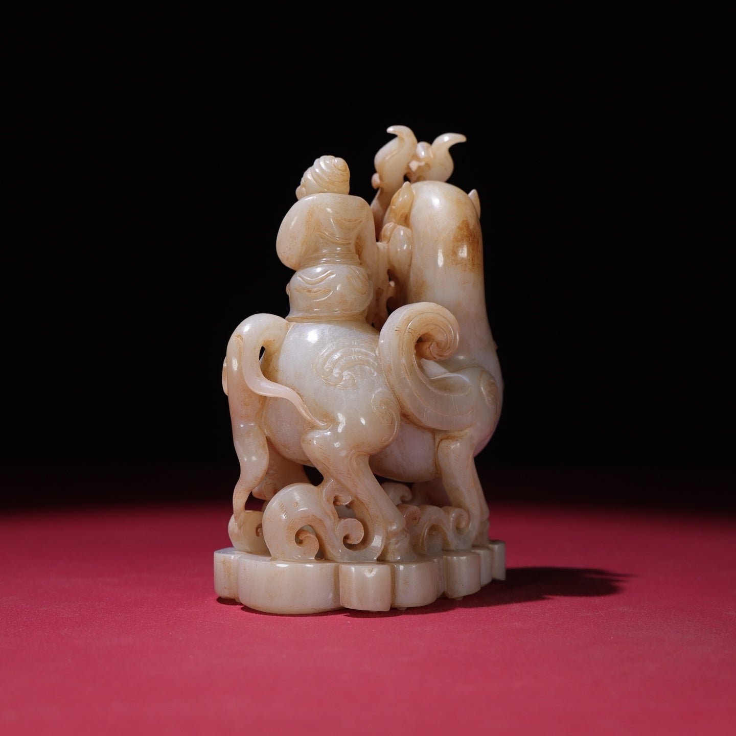 A1925 High Quality Chinese Hetian Jade Carved Fortune Deer & Figure Statue