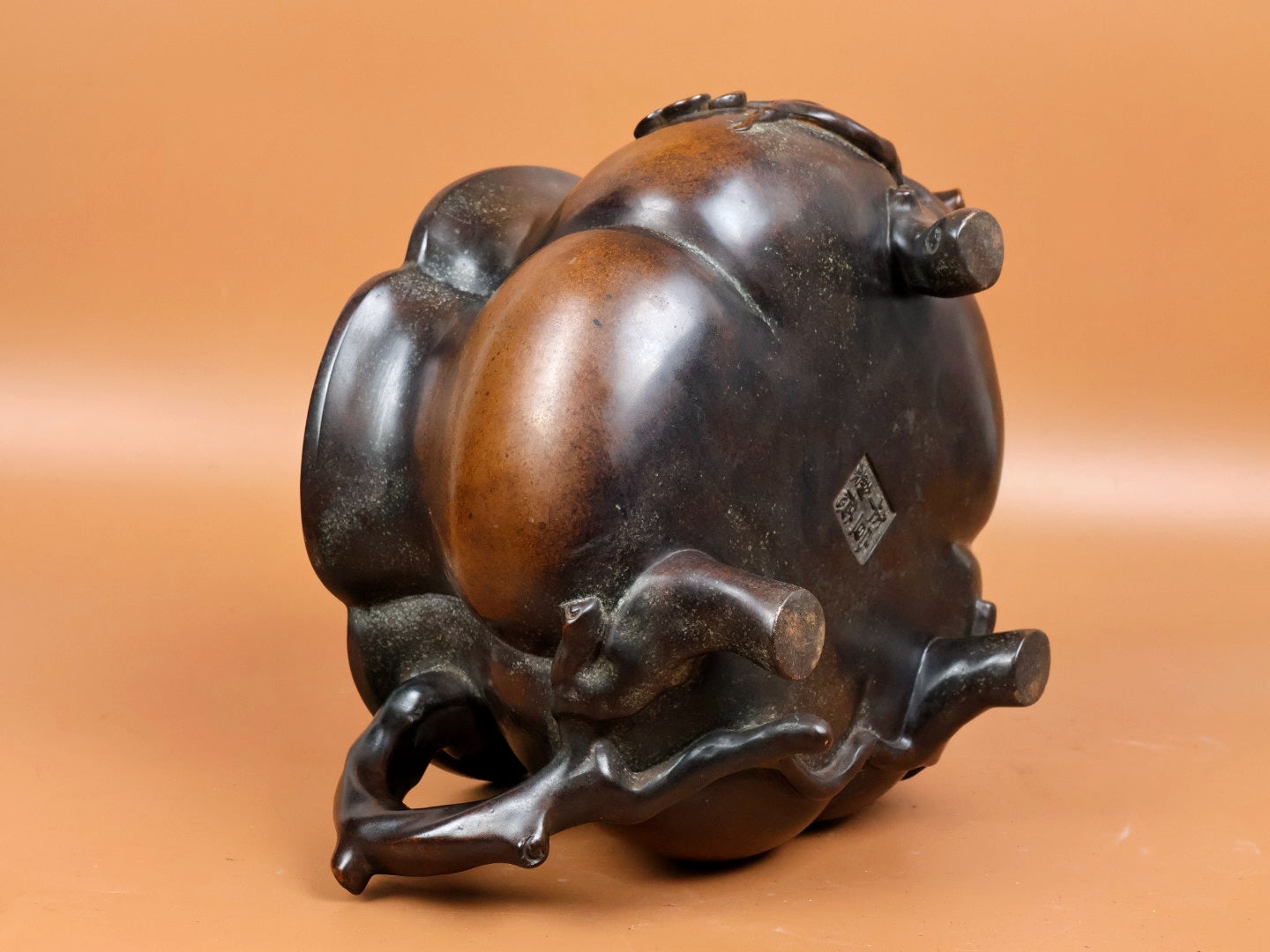 A1935 Vintage Chinese Copper Plum Flower Double Ear Incense Burner