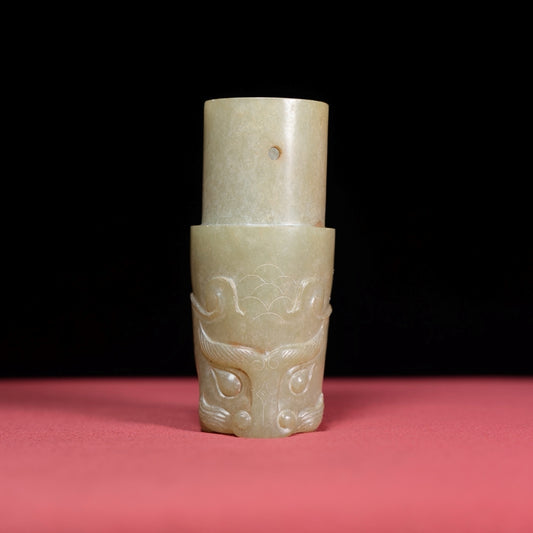 A1936 Vintage Chinese Hetian Jade Beast Head Pendant