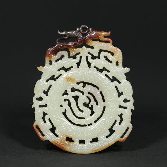 A1943 Openwork Chinese Hetian Jade Carved Dragon Phoenix Pendant