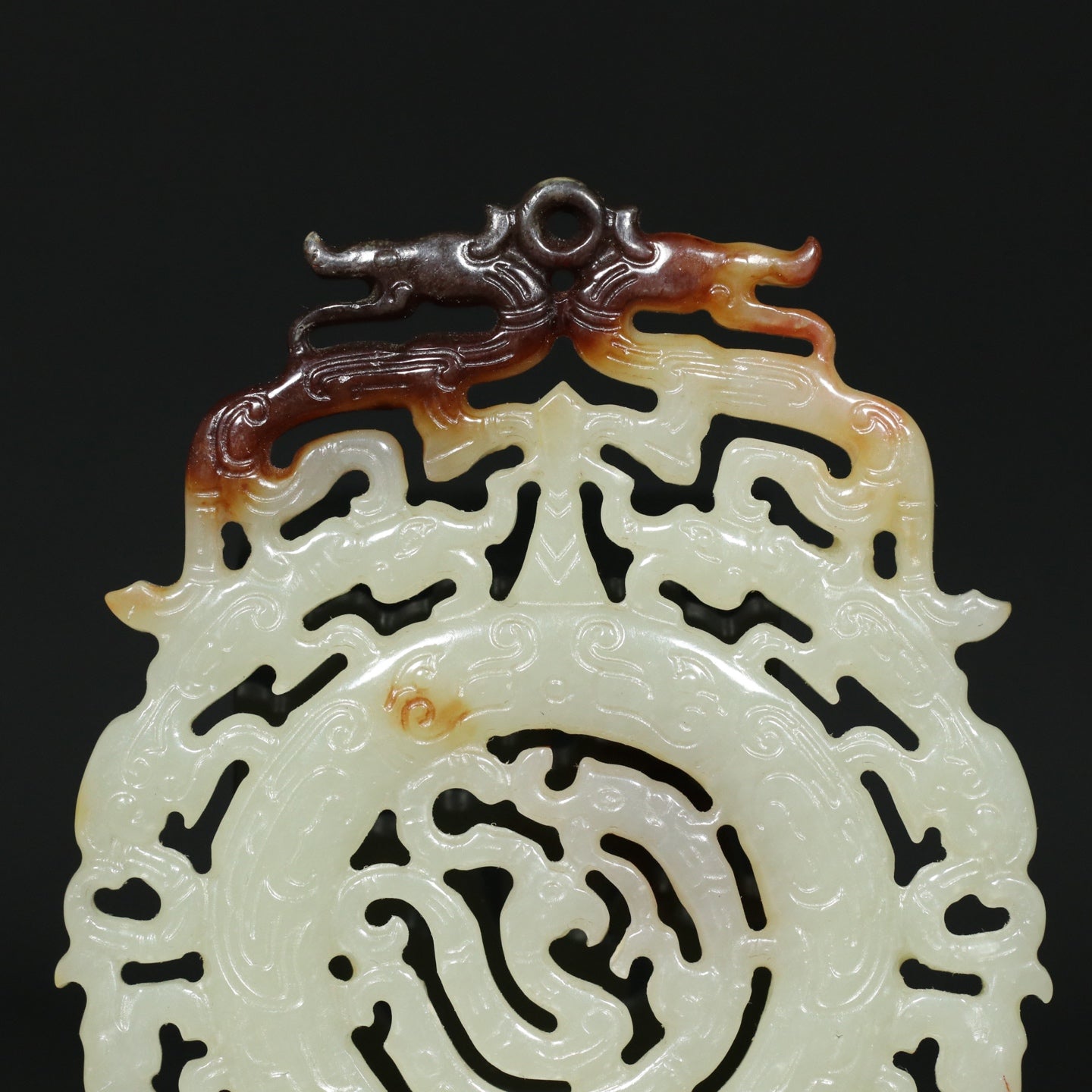 A1943 Openwork Chinese Hetian Jade Carved Dragon Phoenix Pendant