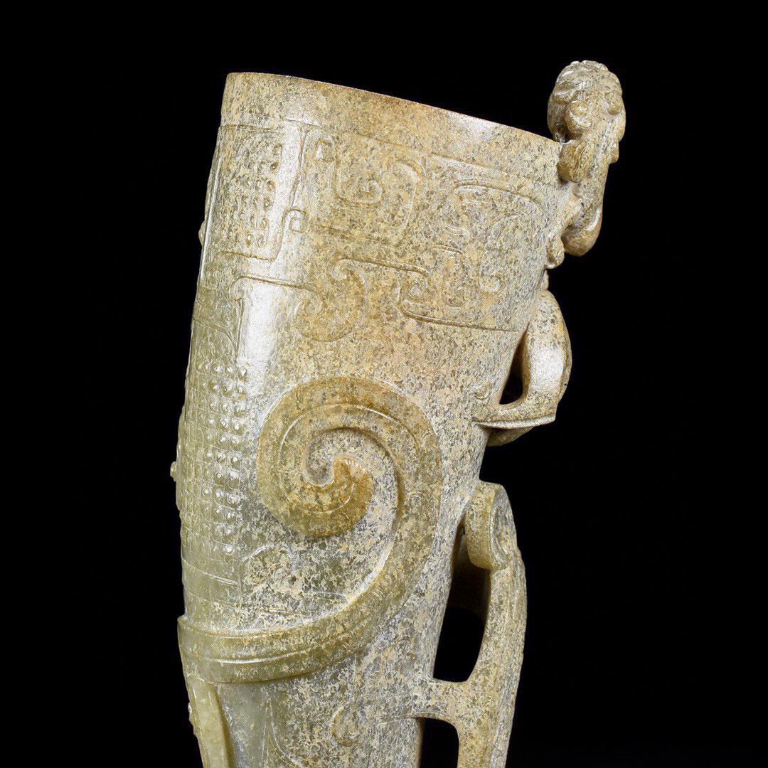 A1950 Vintage Chinese Hetian Jade High Relief Chi Dragon Wine Cup
