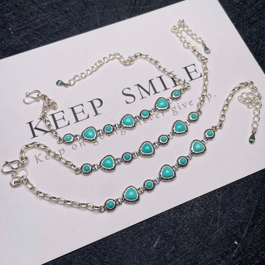 A1956 Beautiful 925 Silver Inlay Turquoise Beads Bracelet