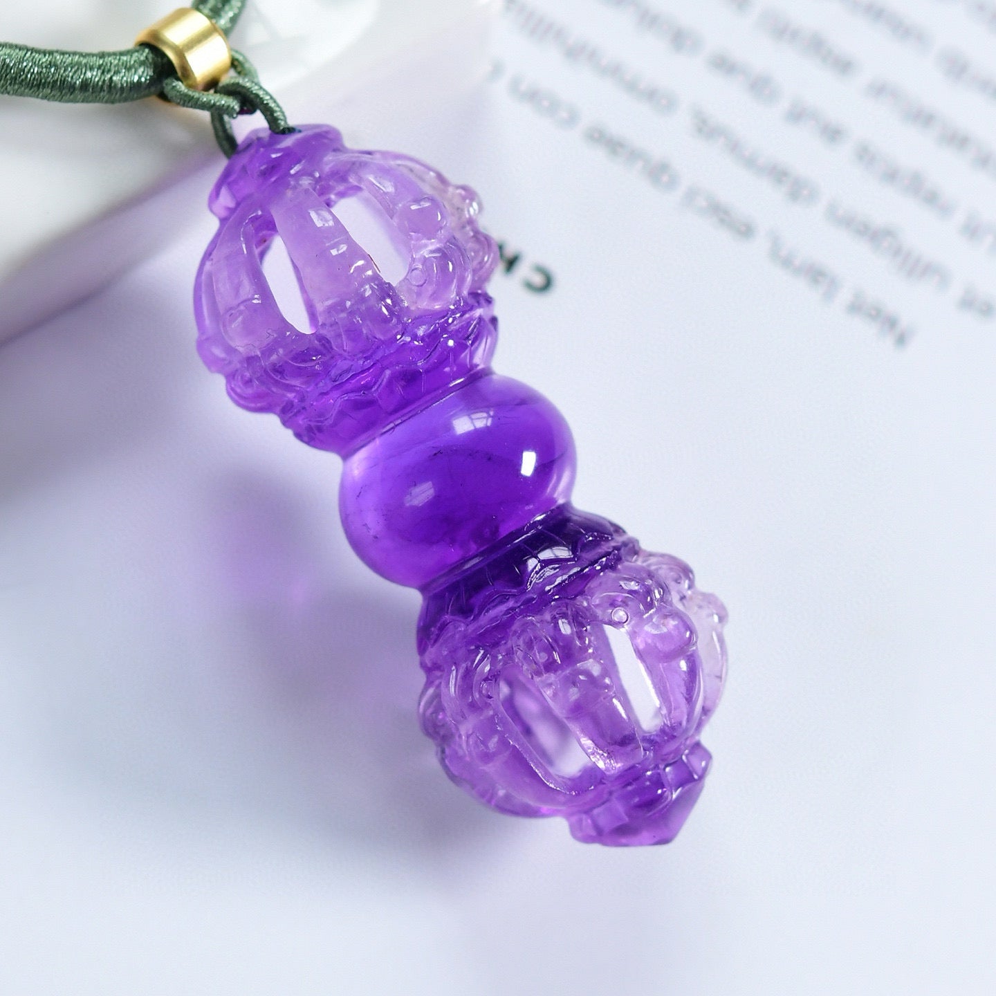 A1958 Exquisite Amethyst Carved Pestle Xiangmo Pendant w Hand Woven Necklace