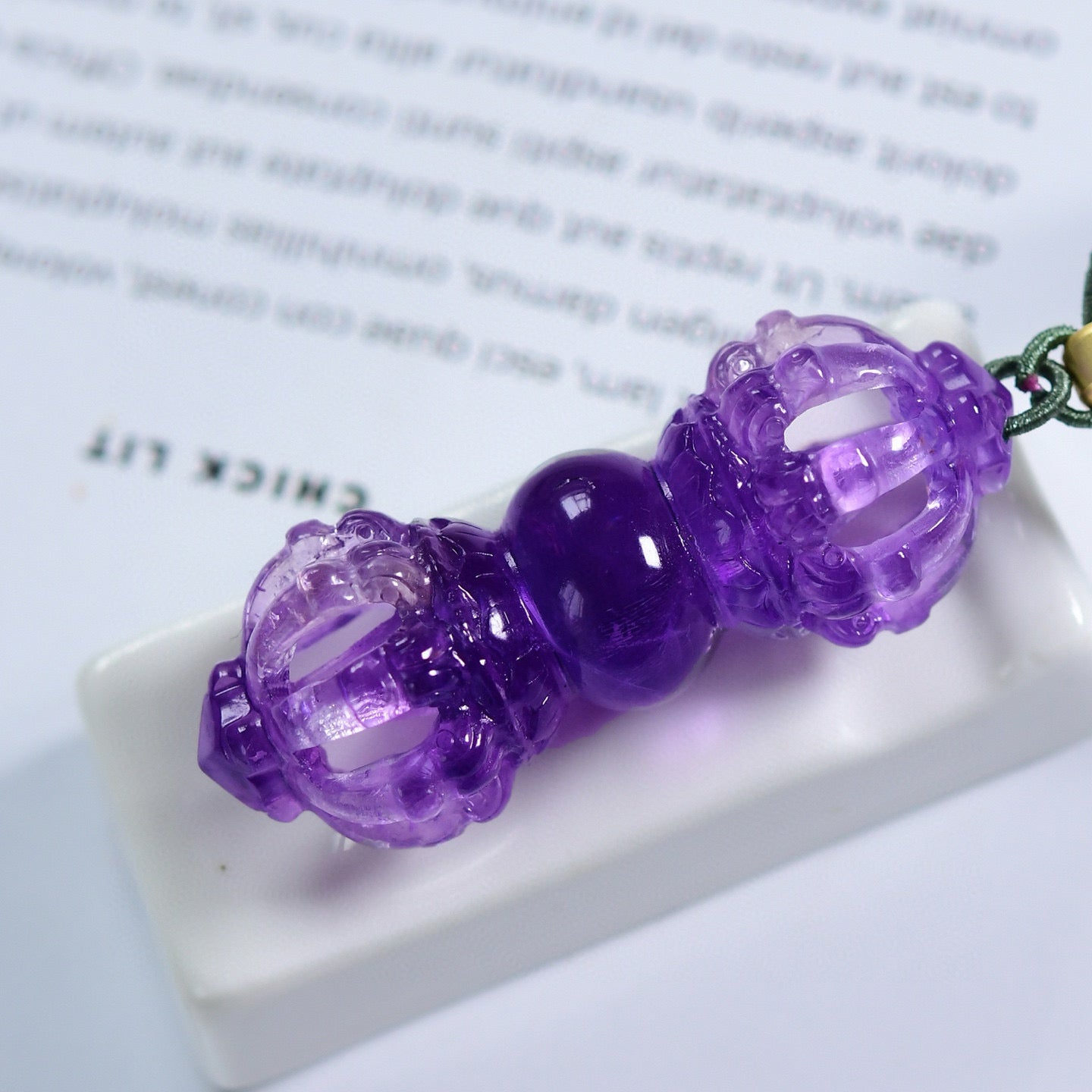 A1958 Exquisite Amethyst Carved Pestle Xiangmo Pendant w Hand Woven Necklace