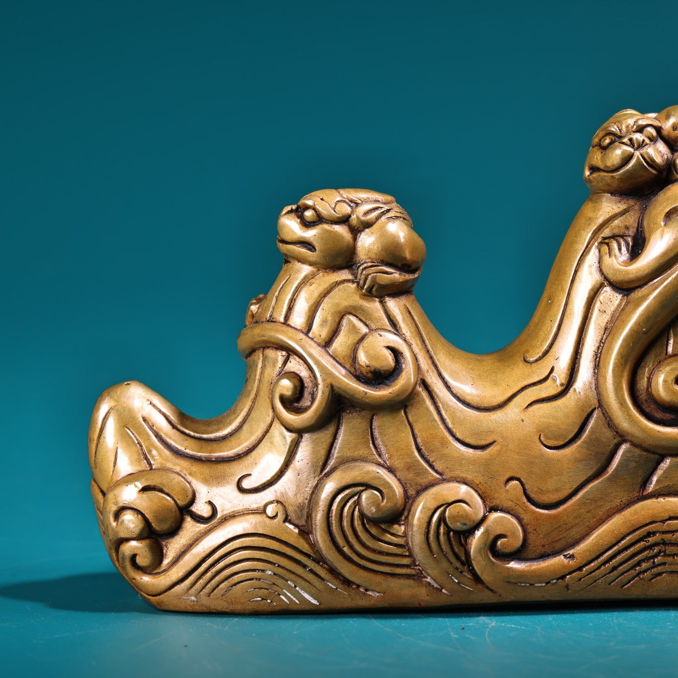 A1960 Vintage Chinese Brass Chi Dragon Brush Pen Shelf