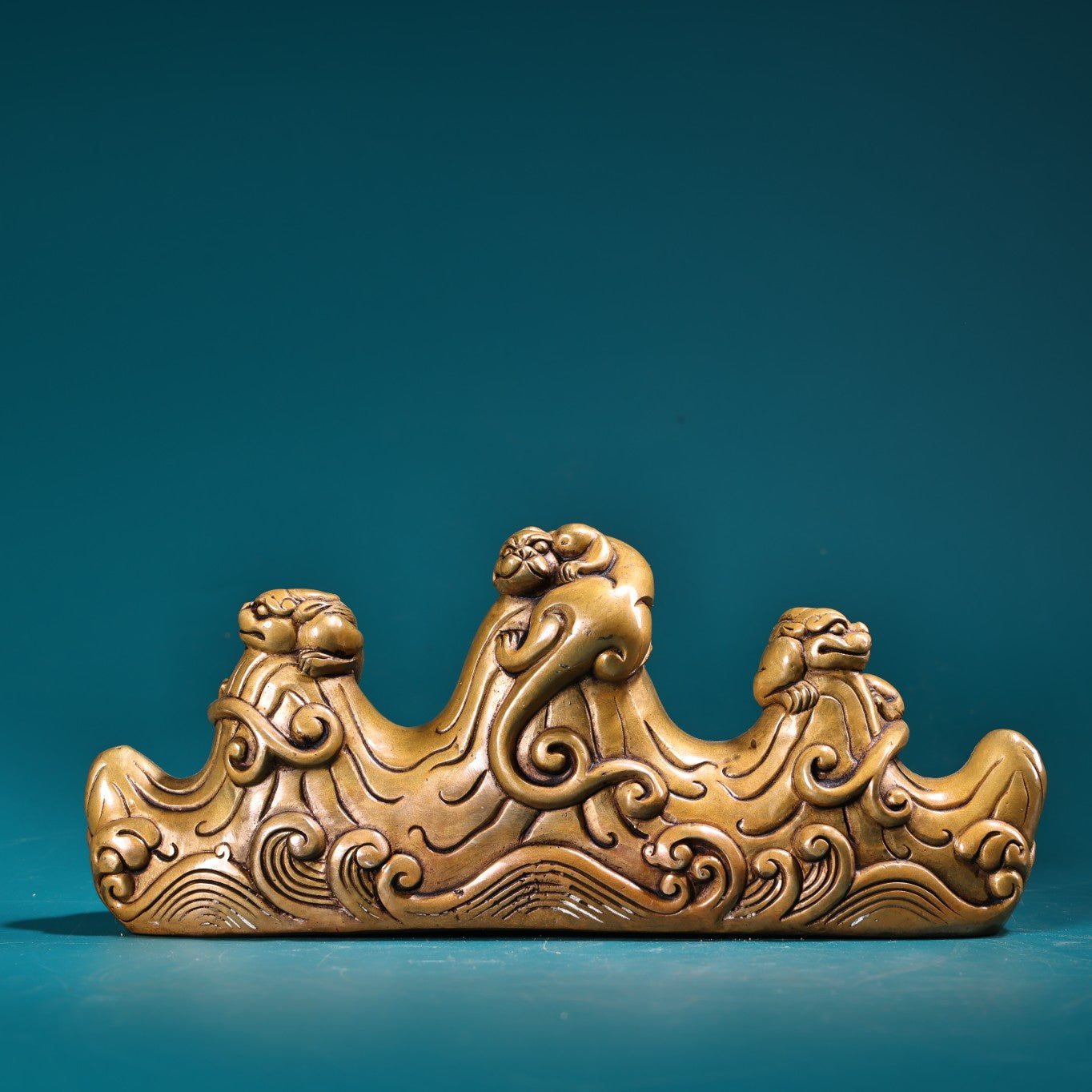 A1960 Vintage Chinese Brass Chi Dragon Brush Pen Shelf