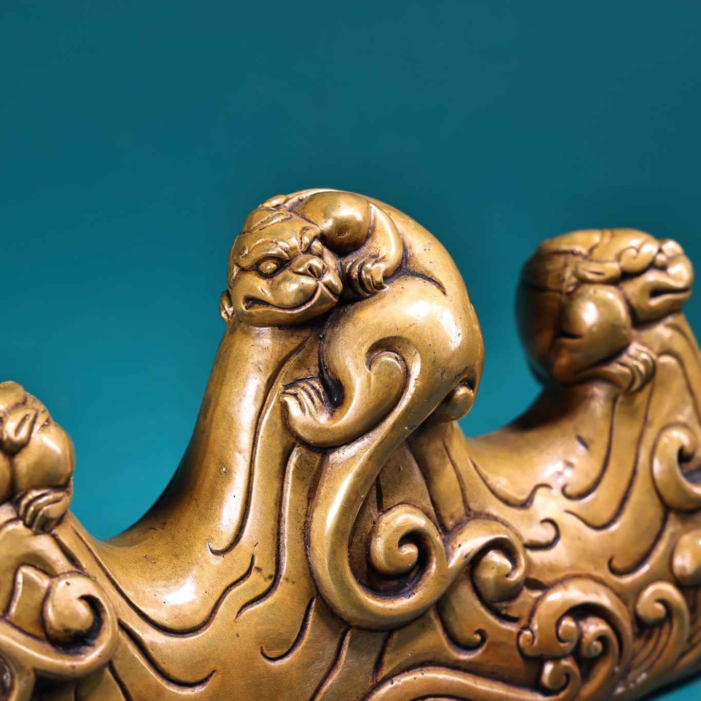 A1960 Vintage Chinese Brass Chi Dragon Brush Pen Shelf