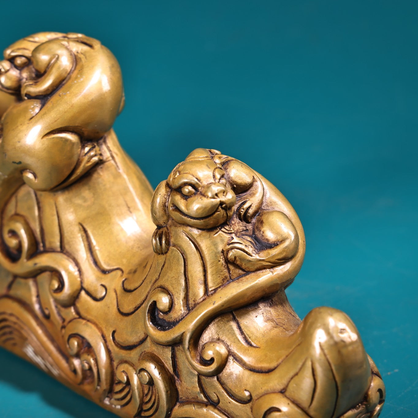 A1960 Vintage Chinese Brass Chi Dragon Brush Pen Shelf