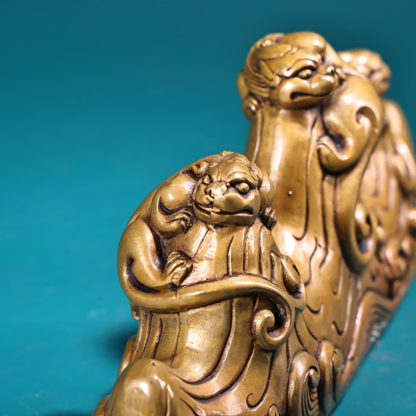 A1960 Vintage Chinese Brass Chi Dragon Brush Pen Shelf