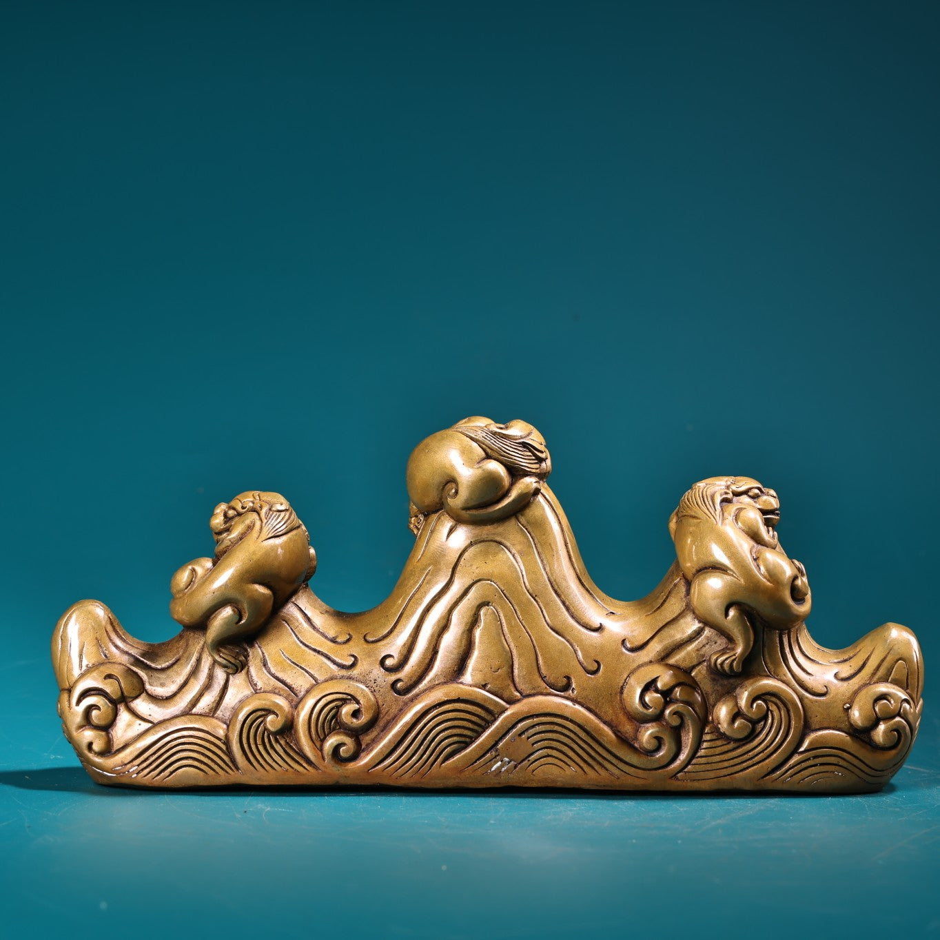 A1960 Vintage Chinese Brass Chi Dragon Brush Pen Shelf