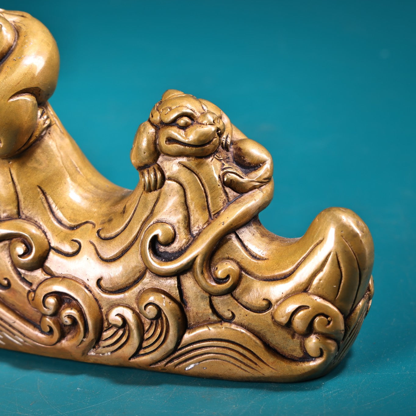 A1960 Vintage Chinese Brass Chi Dragon Brush Pen Shelf