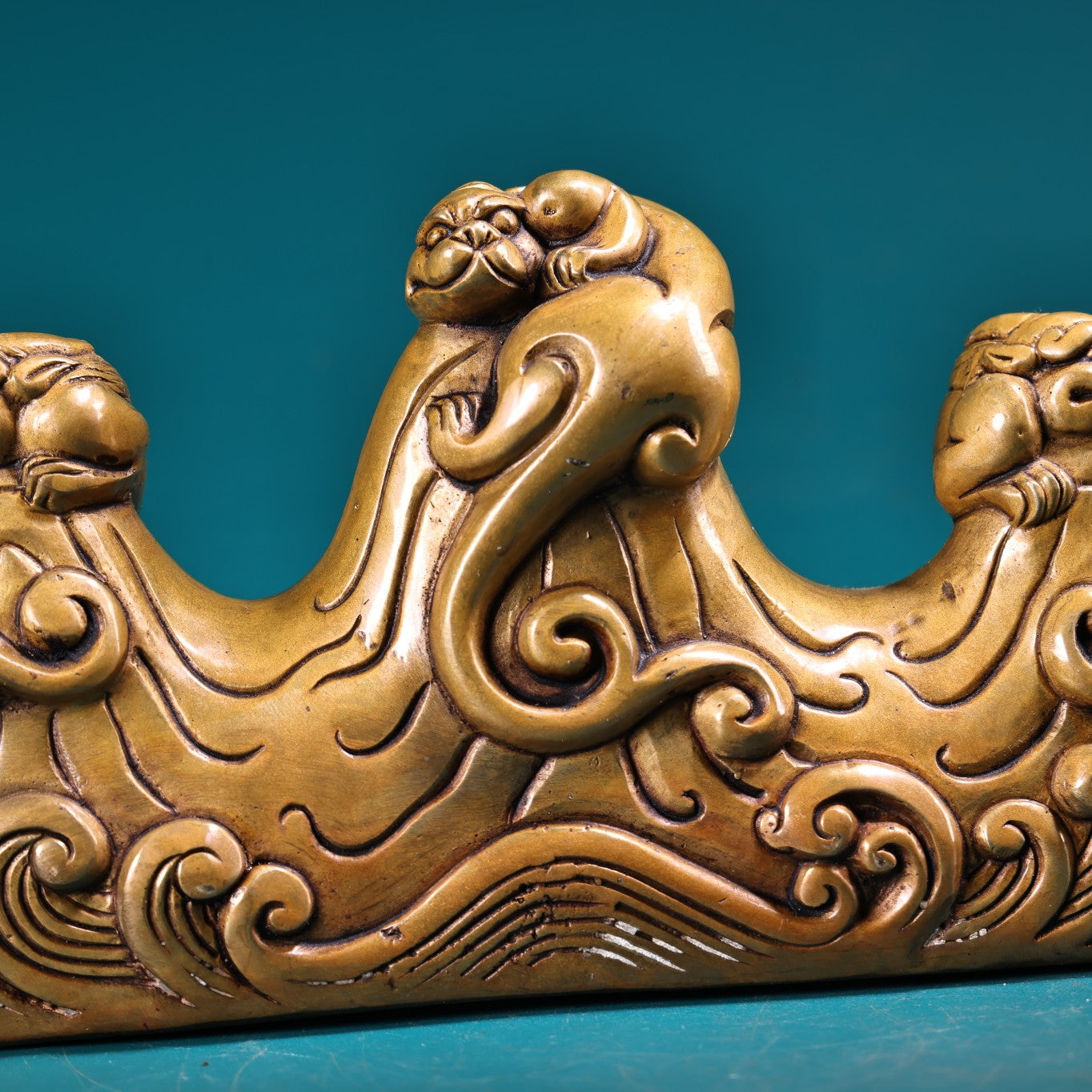 A1960 Vintage Chinese Brass Chi Dragon Brush Pen Shelf