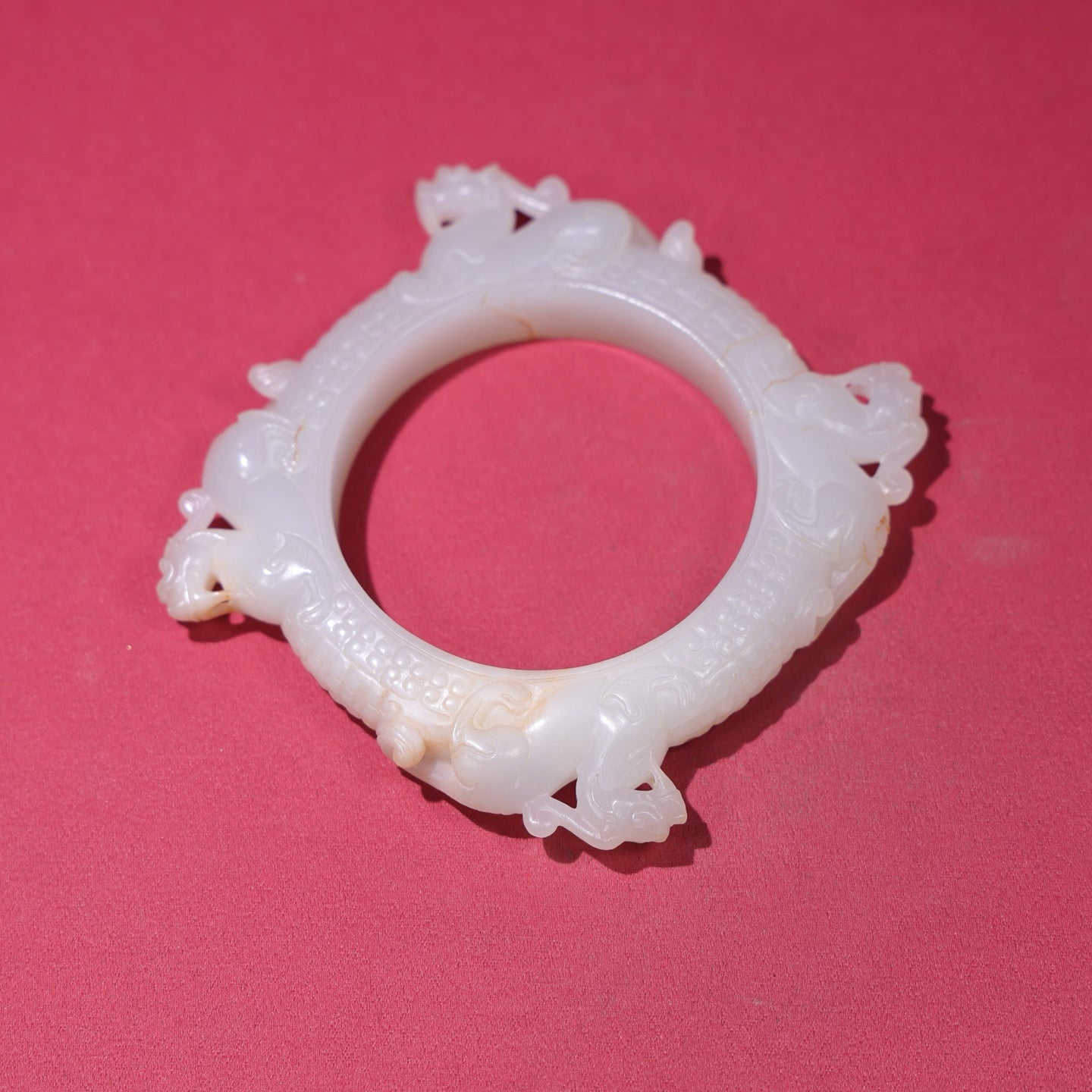 A2016 Superb Chinese Hetian Jade High Relief Fortune Beast Bracelet