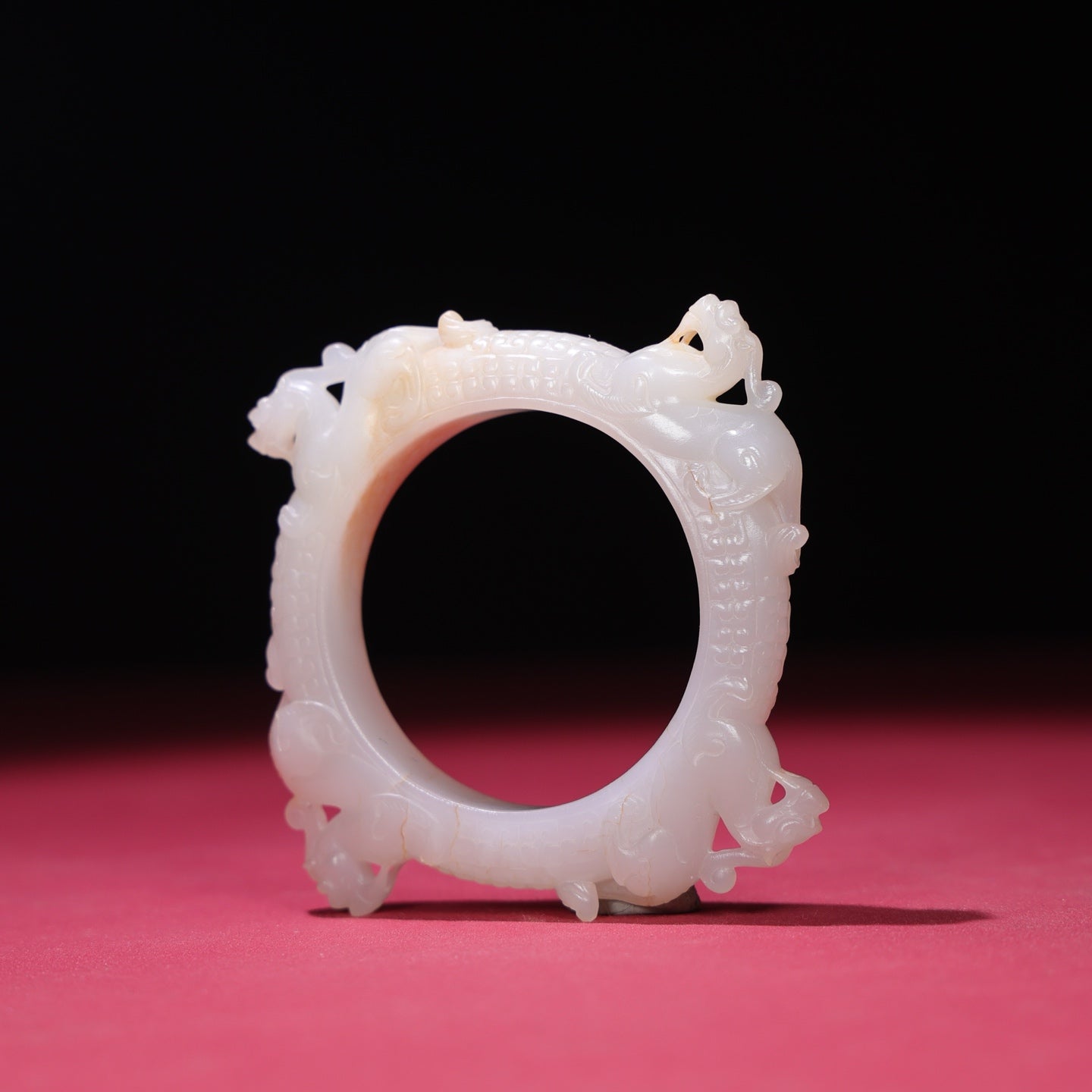 A2016 Superb Chinese Hetian Jade High Relief Fortune Beast Bracelet