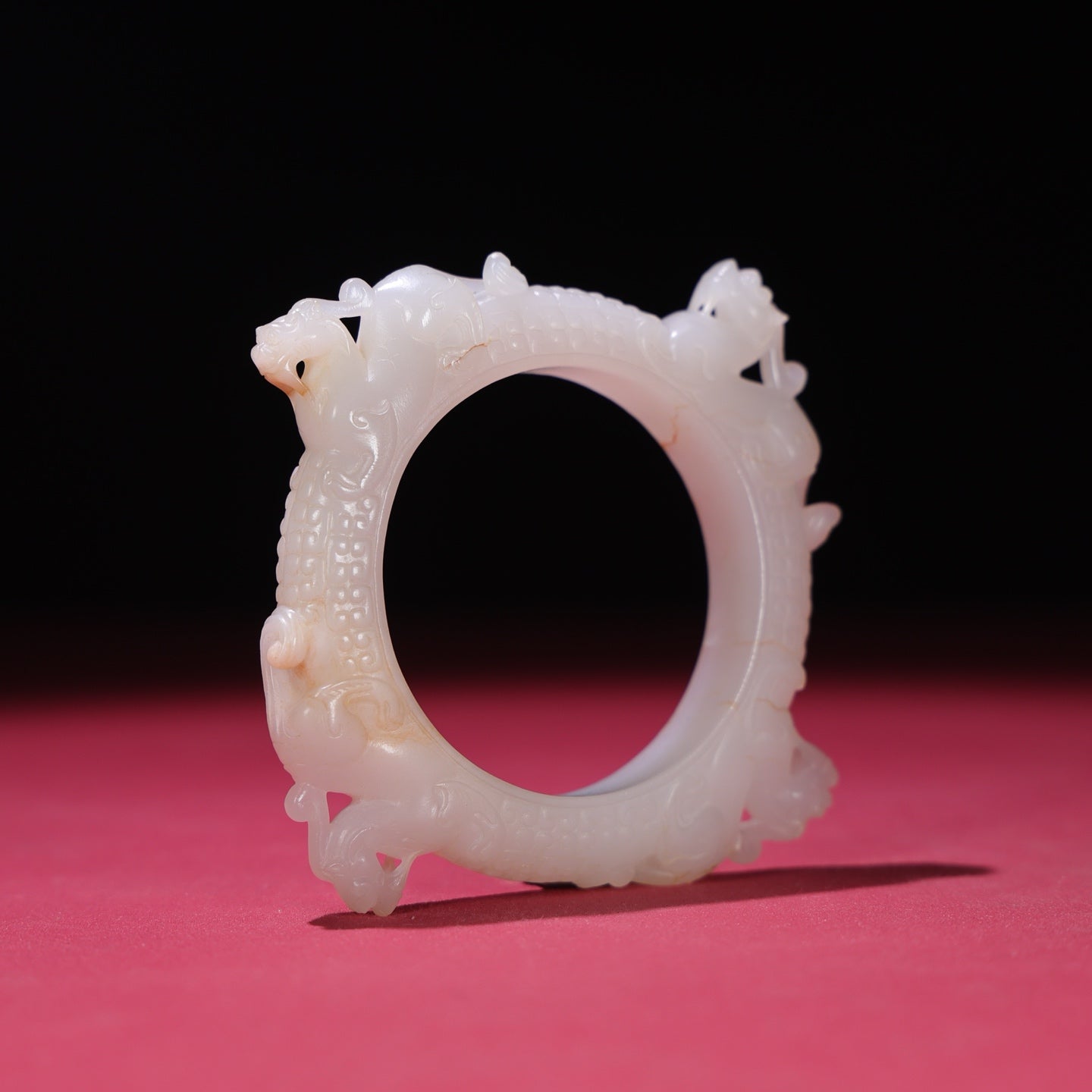 A2016 Superb Chinese Hetian Jade High Relief Fortune Beast Bracelet