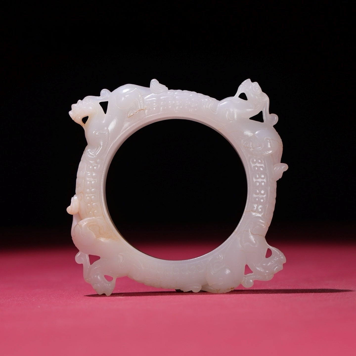 A2016 Superb Chinese Hetian Jade High Relief Fortune Beast Bracelet